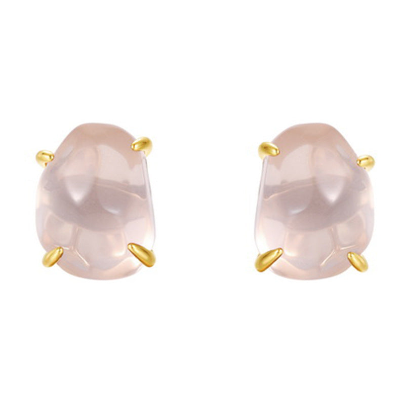 Origsoul delicate rose quartz stud earrings with gold prongs silver sterling jewellery