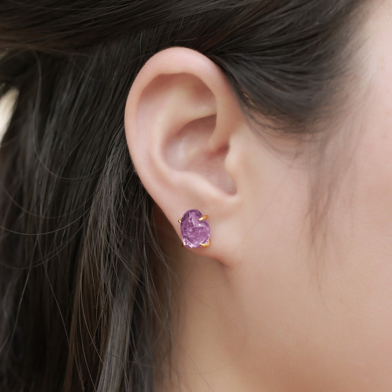 Origsoul silver sterling jewellery purple gemstone stud earring on ear close-up