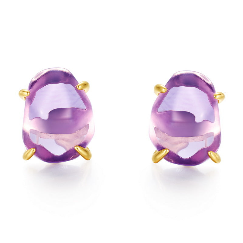 Origsoul purple gemstone stud earrings with gold prongs silver sterling jewellery