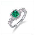 Origsoul silver sterling ring with cushion green center stone and surrounding clear gemstones