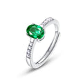 Origsoul silver sterling ring with oval green gemstone and small clear crystals on band