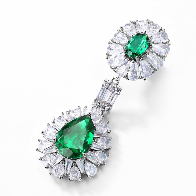Origsoul silver sterling silver earrings with green emerald and clear crystal accents