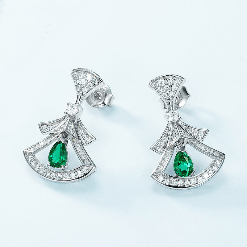 Origsoul silver sterling silver earrings with green teardrop gemstones and clear crystal accents