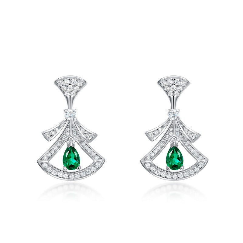 Origsoul silver sterling silver earrings with green teardrop gemstones and clear crystals