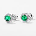Origsoul silver sterling silver earrings with round green gemstone and surrounding clear stones