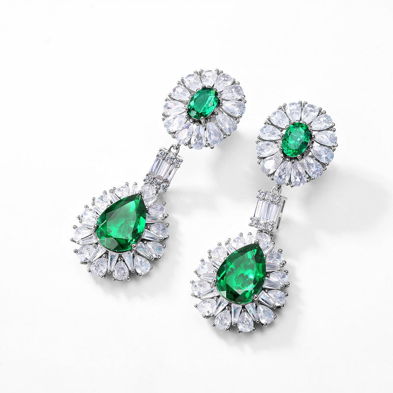 Origsoul silver sterling silver earrings with green and clear gemstones in elegant drop design