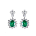 Origsoul silver sterling silver earrings with green oval gemstones surrounded by clear crystals