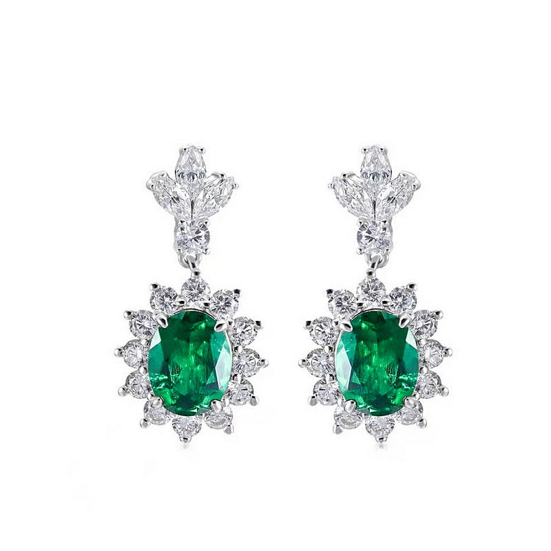 Origsoul silver sterling silver earrings with green oval gemstones surrounded by clear crystals