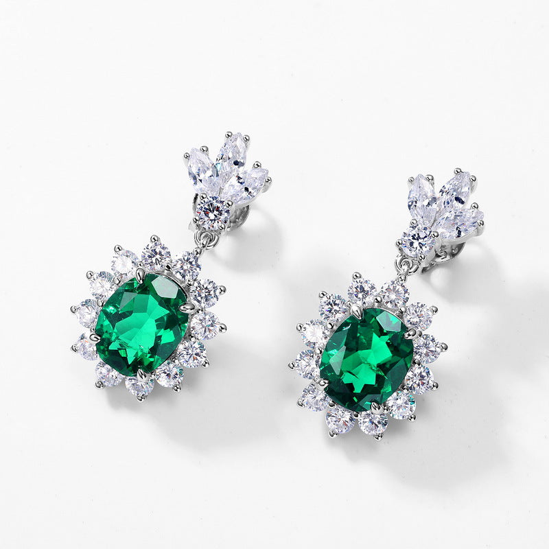 Origsoul silver sterling silver earrings with green oval gemstones and clear sparkling crystals