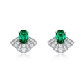 Origsoul silver sterling silver earrings with emerald green oval stones and fan-shaped cubic zirconia accents
