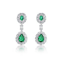 Origsoul silver sterling silver earrings with green teardrop and oval gemstones surrounded by clear crystals
