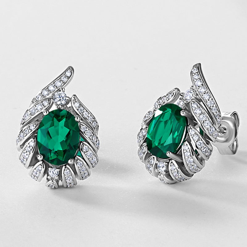 Origsoul silver sterling silver earrings with oval green gemstones and sparkling accents