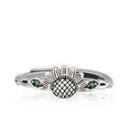 Origsoul sunflower antique ring in silver with green gemstone accents on band