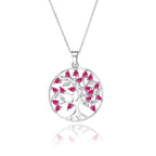 Origsoul triple color tree of life necklace with silver pendant and pink gemstone leaves
