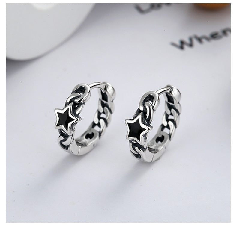 Origsoul cosmic jewelry twisted style earrings for women with black star charm in silver