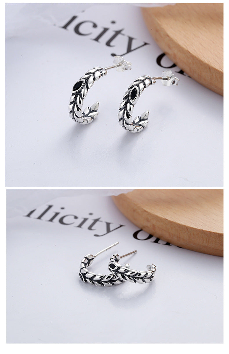 Origsoul silver wheat hoop earrings with intricate leaf design and secure post backs