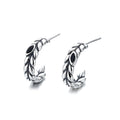 Origsoul silver wheat hoop earrings with black accents and textured leaf design