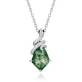 Origsoul silver snake necklace with green moss agate gemstone pendant jewelry