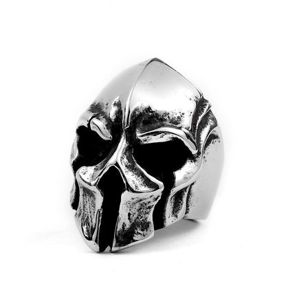 Origsoul silver Spartan gladiator helmet ring with detailed antique finish and bold design