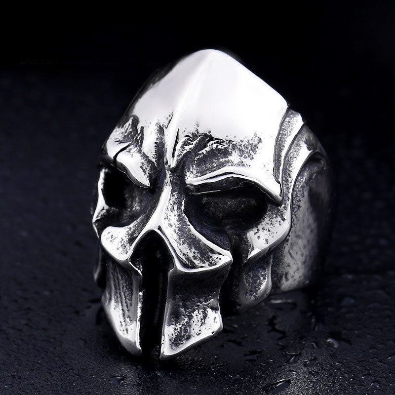 Origsoul Spartan gladiator helmet ring in silver with detailed warrior helmet design