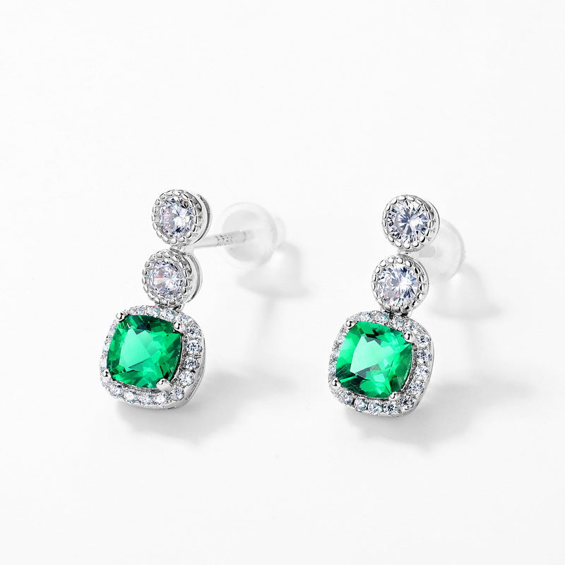 Origsoul sterling earrings silver with green and clear gemstones in elegant drop design