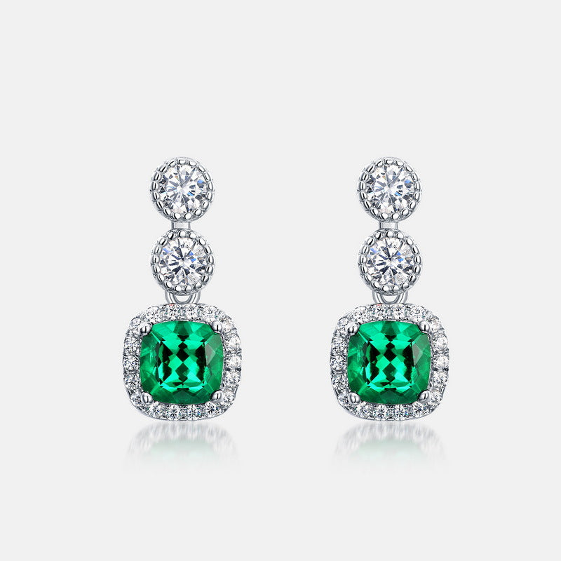 Origsoul sterling earrings silver with green gemstones and sparkling clear crystals elegant design
