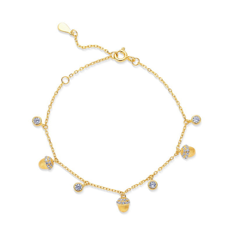Origsoul delicate gold bracelet with acorn charms and crystals necklace in sterling silver style