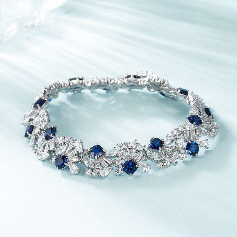 Origsoul sterling silver bracelet pandora style featuring blue gemstones and intricate silver detailing