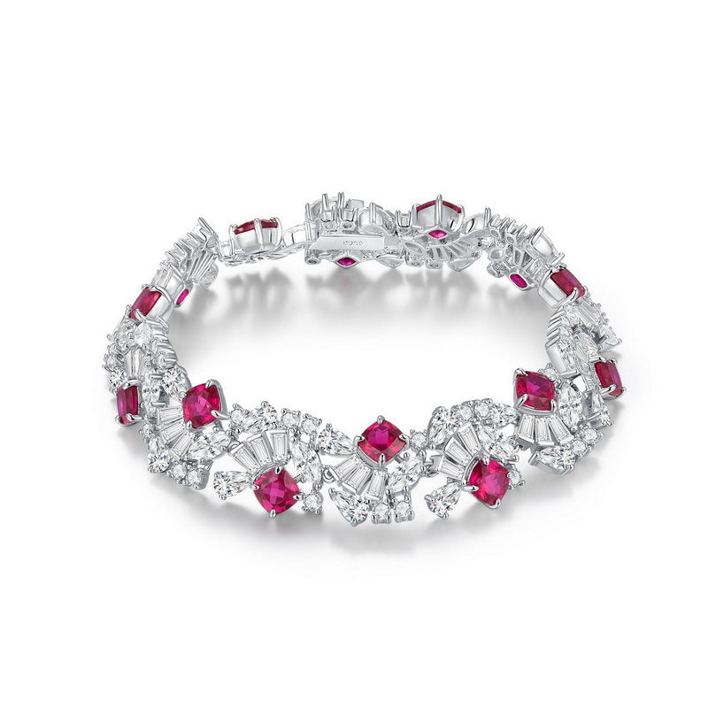 Origsoul sterling silver bracelet pandora with red gemstones and sparkling clear crystals