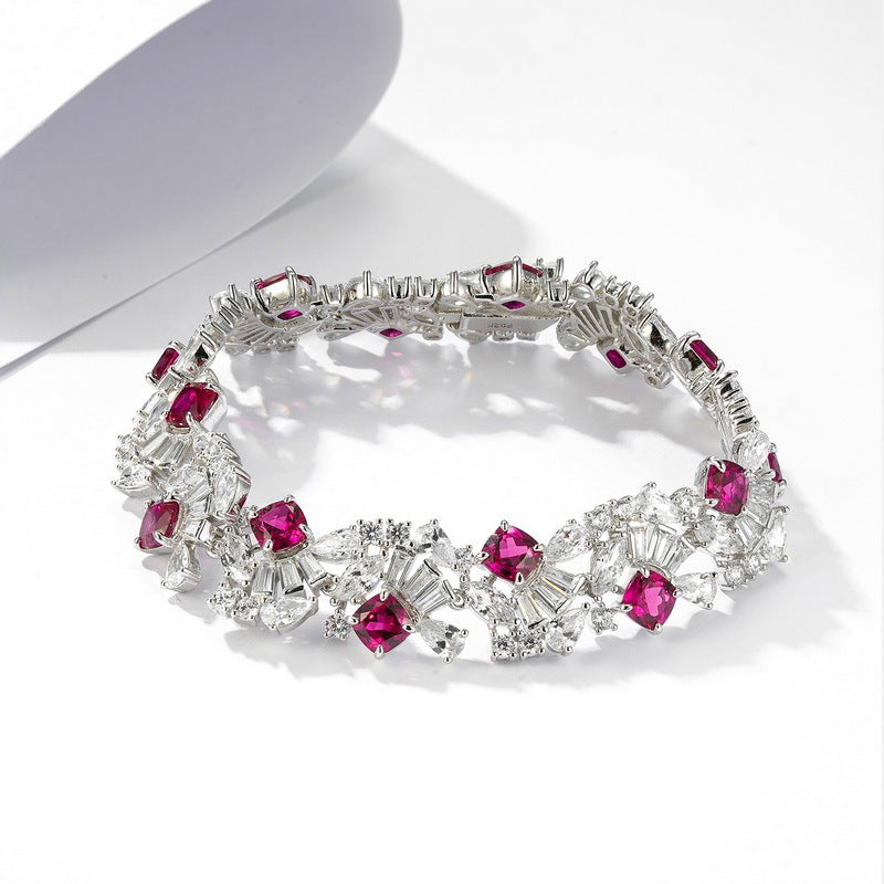 Origsoul sterling silver bracelet Pandora style with red gemstones and clear crystals