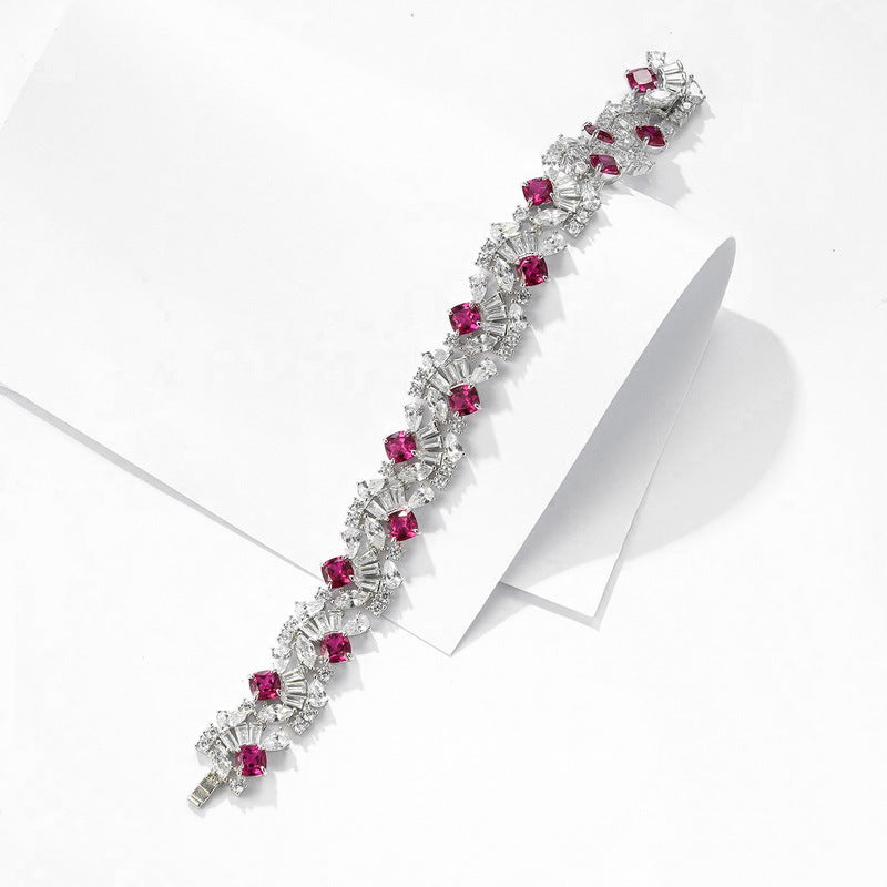Origsoul sterling silver bracelet pandora with pink gemstones and intricate design on white background