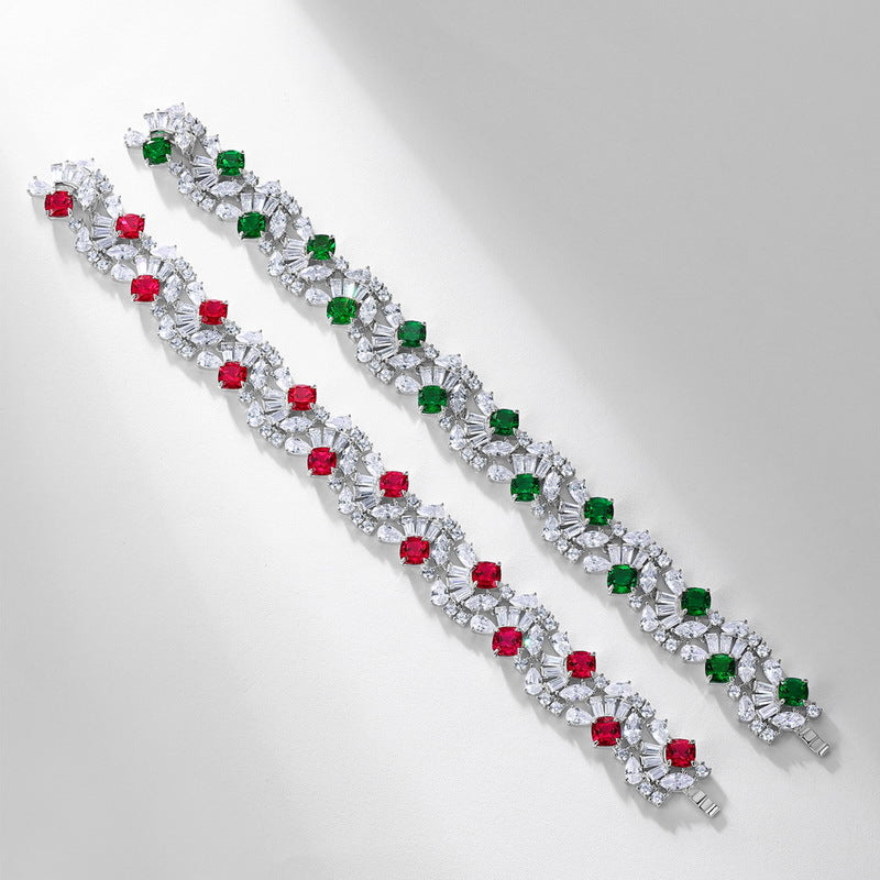 Origsoul sterling silver bracelet pandora with green and red gemstones in elegant design