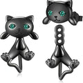 Origsoul black cat face earrings with green gemstone eyes and playful cat design
