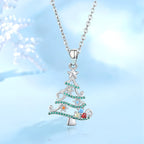 Origsoul silver Christmas tree necklace with colorful gemstones and star pendant on chain
