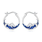 Origsoul sterling silver dolphin earrings with blue wave detailing for ocean lovers