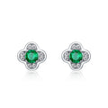 Origsoul sterling silver earrings with green gemstone center and surrounding clear crystals