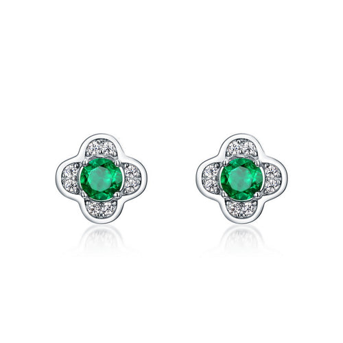 Origsoul sterling silver earrings with green gemstone center and surrounding clear crystals