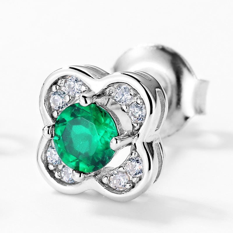 Origsoul sterling silver earrings with green center stone and surrounding clear crystals
