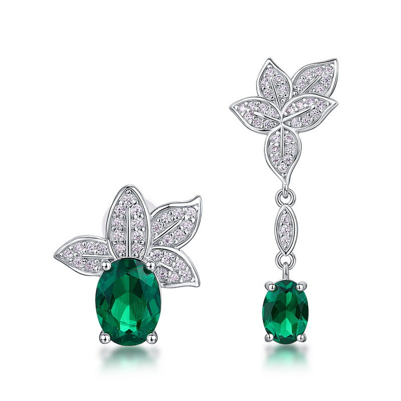 Origsoul sterling silver earrings with green oval gemstones and floral crystal detailing