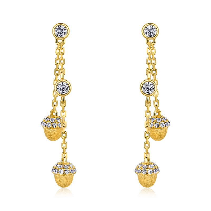 Origsoul gold acorn drop earrings with crystal accents necklace in sterling silver style