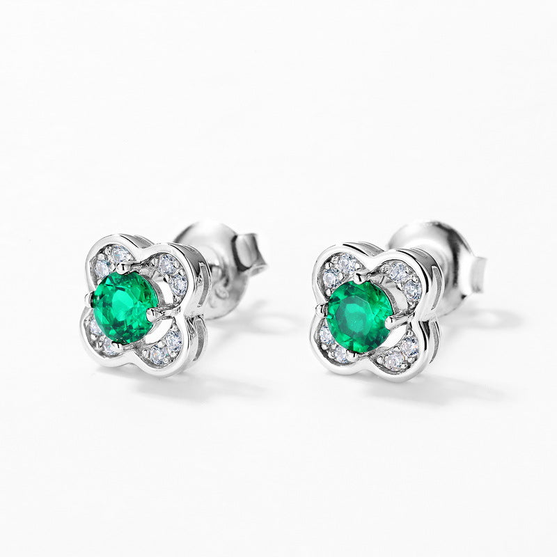 Origsoul sterling silver earrings with green gemstones and clear crystals in floral design