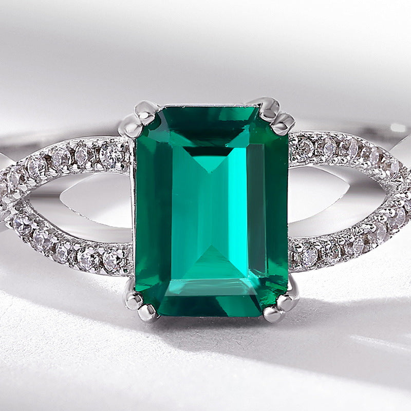 Origsoul sterling silver for jewelry ring with emerald-cut green gemstone and diamond accents