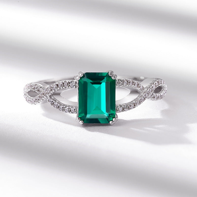 Origsoul sterling silver for jewelry ring with emerald cut green gemstone and infinity design