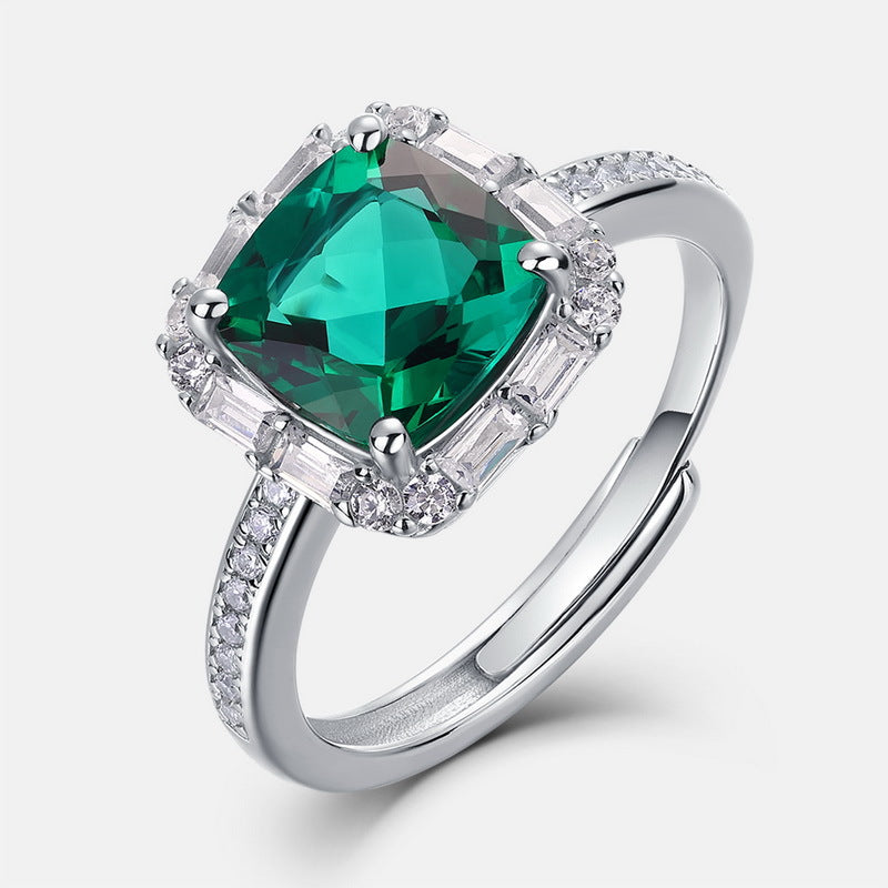 Origsoul sterling silver jelwery ring with large green gemstone and surrounding clear stones