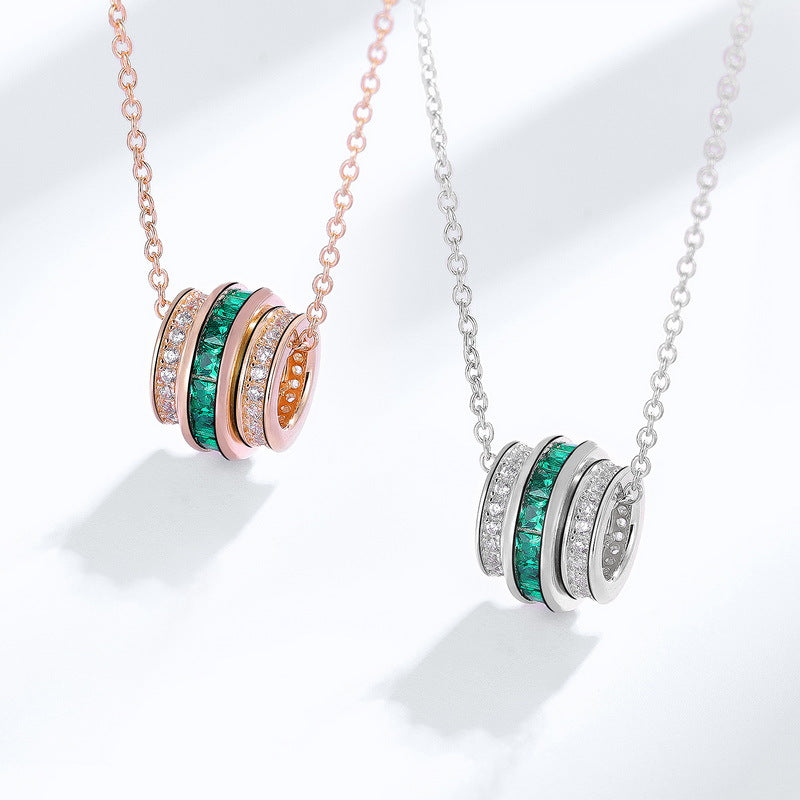 Origsoul sterling silver jelwery necklaces with green and white stones in silver and rose gold tones