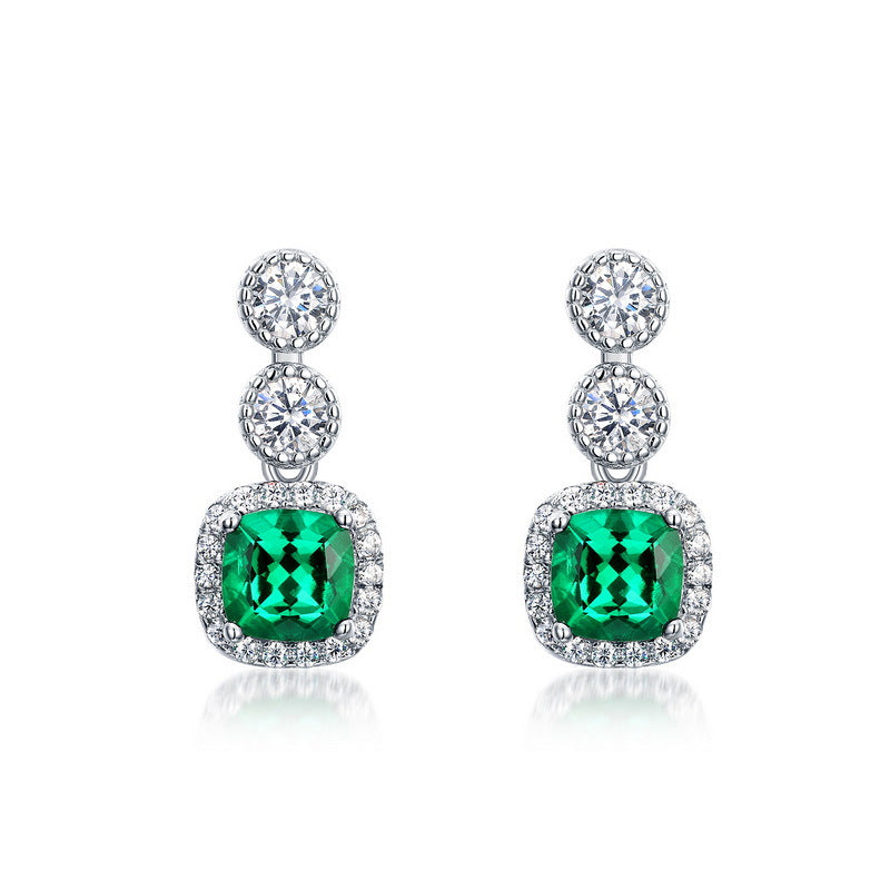 Origsoul sterling silver jelwery emerald green and white gemstone drop earrings