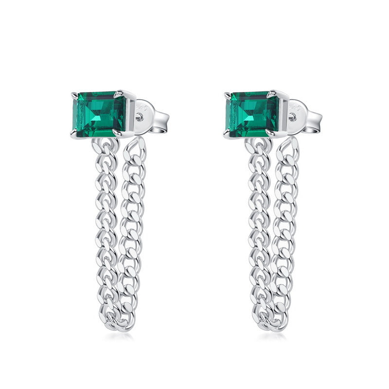 Origsoul sterling silver jelwery green gemstone chain drop earrings for elegant style