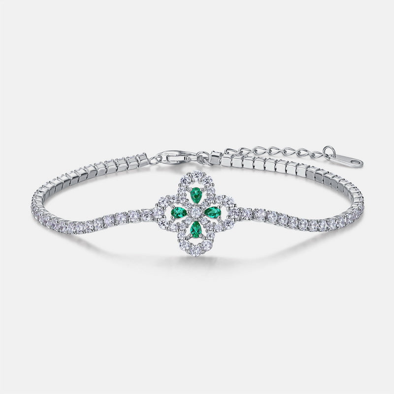 Origsoul sterling silver jelwery bracelet featuring green gemstones and clear crystals