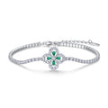 Origsoul sterling silver jelwery bracelet with green gemstones and clear crystals in floral design