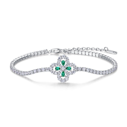 Origsoul sterling silver jelwery bracelet with green gemstones and clear crystals in floral design